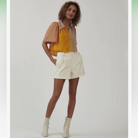 New The Bright Side Rocky Barnes Morning Light Lace Blouse Desert Sandstone sz L - Picture 3 of 10